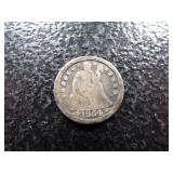 1854-O WITH ARROWS SEATED LIBERTY SILVER DIME