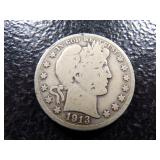 1913 BARBER SILVER HALF DOLLAR