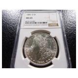 1881-S NGC MS65 HIGH GRADE MORGAN SILVER DOLLAR