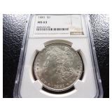 1881 NGC MS63 MORGAN SILVER DOLLAR