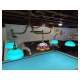 Emeralite Five Light Brass Billiards Chandelier with Tiffany Style Dragonfly Shade