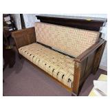 Antique Mission Style Quartersawn Oak Sofa Bed with Carved Lion Heads