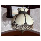 Slag Glass and Patinated Metal Beaded Fringe Pendant Lamp