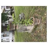 A Pair of Classical Style Glazed Ceramic Garden Urns with Floral Relief
