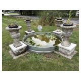 Set of Four Neoclassical Style Cast Stone Garden Urns on Pedestals