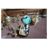 An Assortment of Antique and Vintage Brass Lighting Fixtures and Components