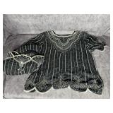 Vintage Two Piece Beaded Silk Top and Skirt Evening Set