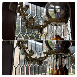 A Pair of Antique Gilt Brass and Mercury Glass Wall Sconces with Crystal Prisms