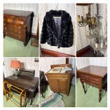 An Assortment of 19th Century American Furniture and Household Accessories Including a Faux Fur Jacket
