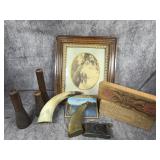 An Assortment of Vintage Collectibles Including Eastman Kodak No. A-127 Autographic Camera and Powder Horns