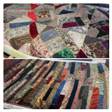 Two Patchwork Quilts Including a Crazy Quilt Embroidered L. H. Ellis and a Coordinating Strip Quilt