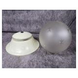 Two Vintage Glass Light Fixture Shades including Atomic Starburst Globe