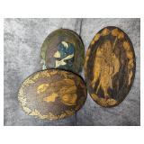 Three Flemish Art Company Pyrography Wood Panels