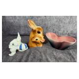 A Trio of Vintage Ceramic Decorative Items Including Royal Copley and California Pottery