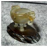 Chinese Carved Banded Agate Tripod Censer with Loose Ring Handles