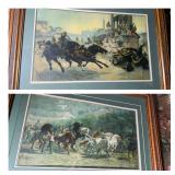 A Pair of Framed Large Format Chromolithograph Prints after Ulpiano Checa and Rosa Bonheur