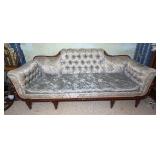 Victorian Revival Rococo Style Carved Wood Tufted Sofa