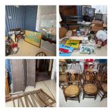 HUGE CONTENTS LOT - Late Victorian Style Dining Chairs, Vintage Advertising Signs, and Household Decor ETC ETC