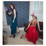 Two Adel Rootstein Mannequins with Vintage Evening Wear and a Victorian Style Sofa