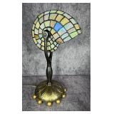 Art Nouveau Style Leaded Iridescent Glass Nautilus Shell Table Lamp