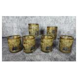 Set of 6 Cera Old World Map 22 Karat Gold Gilt Rocks Glasses