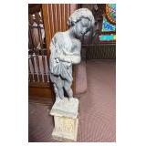 Antique Neoclassical Pot Metal Putto Garden Sculpture on Cast Iron Base