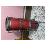 Antique Red Painted Metal and Silver Tone Metal Umbrella Stand