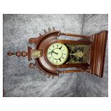 Victorian Gingerbread Stained Wood Mantel Clock with Brass Bust