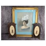 A Trio of Antique Portraits Including a Pair of Barton Cincinnati Carved Oak Frames