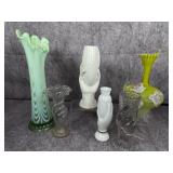 An Assortment of Victorian and Art Glass Vessels Including a Northwood Drapery Vase and Hand Vases