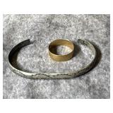A 3.5 Gram 18K Yellow Gold Band Ring and a 12.8 Gram Sterling Silver Etched Cuff Bracelet