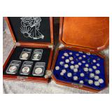 A Collection of US Silver Coins Including 5 One Oz Rounds and 38 Silver Dimes