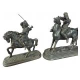 A Pair of Patinated Spelter Equestrian Sculptures