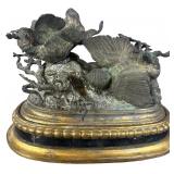 Villerot Silvered Metal Sculpture of Game Birds on Gilded Base