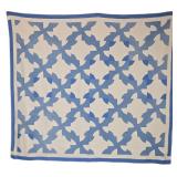 Two-Color Blue and White Hand-Quilted Winding Ways Pattern Cotton Quilt