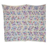 Mid-Century Hand-Quilted Scrappy Patchwork Quilt with 16-Patch Chevron Design