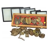 A Collection of Antique and Vintage Brass and Iron Padlocks with Keys and Display Cases