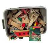 A Collection of Vintage Brio Wooden Train Set Components and Accessories Including 1988 Catalog