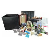 A Collection of Sports Memorabilia, Historical Artifacts, Display Cases, and Media
