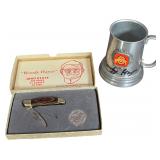 Two Woody Hayes Ohio State Buckeyes Commemorative Items Including Pocket Knife Set and Tankard