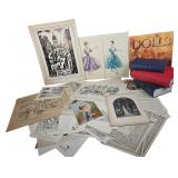 A Collection of Antique and Vintage Ephemera, Prints, and Reference Books including a Signed Woodcut and Original Watercolor Designs