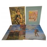 A Collection of Vintage Decorative Prints and Advertisements Featuring M. Caroselli, V.H. Sharp, and C. Mitchell