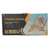 Natural Wood Tree Swing with Arc Seat and Adjustable Ropes