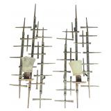 A Pair of Mid Century Modern Brutalist Torch Cut Metal Nail Art Wall Sconces