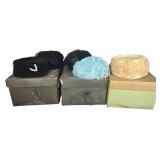 A Collection of Four Mid-Century Women's Millinery Hats and Three Vintage Hat Boxes