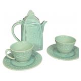 A Five-Piece French JMY Ceramic Tea Set in Ivy Pattern