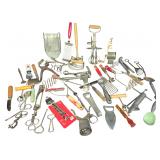 An Assortment of Vintage and Antique Kitchen Utensils and Gadgets including Ekco and Nuroll