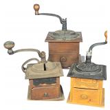 A Trio of Antique Manual Box Coffee Mills Including Wrightsville Hardware Company Colonial No. 1707