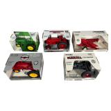 Five Ertl 1/16 Scale Die-Cast Farm Tractors and Implements in Original Boxes