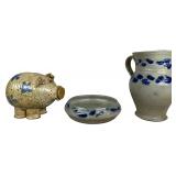 A Trio of American Salt-Glazed Stoneware Items with Cobalt Decoration